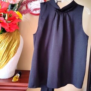 DKNY Blouse Top Casual Sleeveless Sparkly Tie Back Black Medium